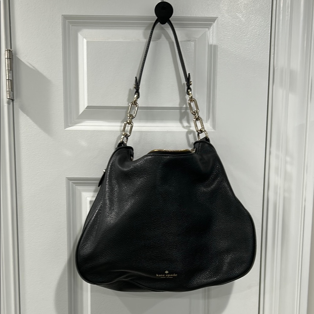 Kate Spade Black Leather Hobo with Silver Chain